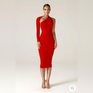 Alieva DASHA MODERN DRESS (RED): one sleeve dress